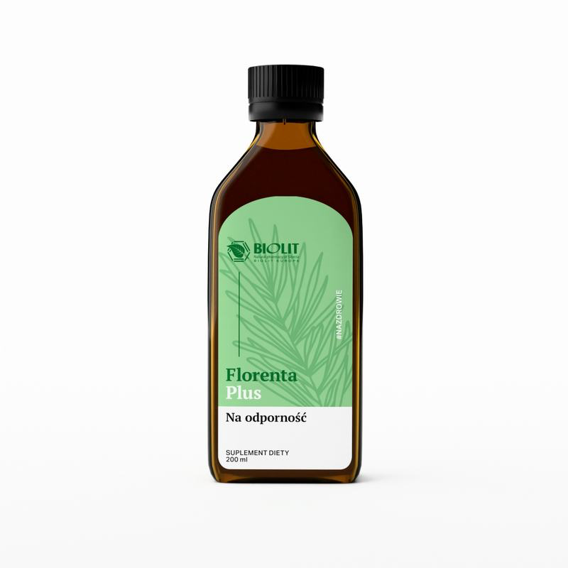 Bottle of Florenta Plus Liquid with measuring spoon — LongaVita — natural iron and immunity support
	Lifestyle photo: parent and child taking Florenta Plus Liquid — natural supplement for immunity
	Close-up of fir branches and larch wood — natural ingredients of Florenta Plus Liquid
      Product photo on white background — LongaVita Florenta Plus dietary supplement
