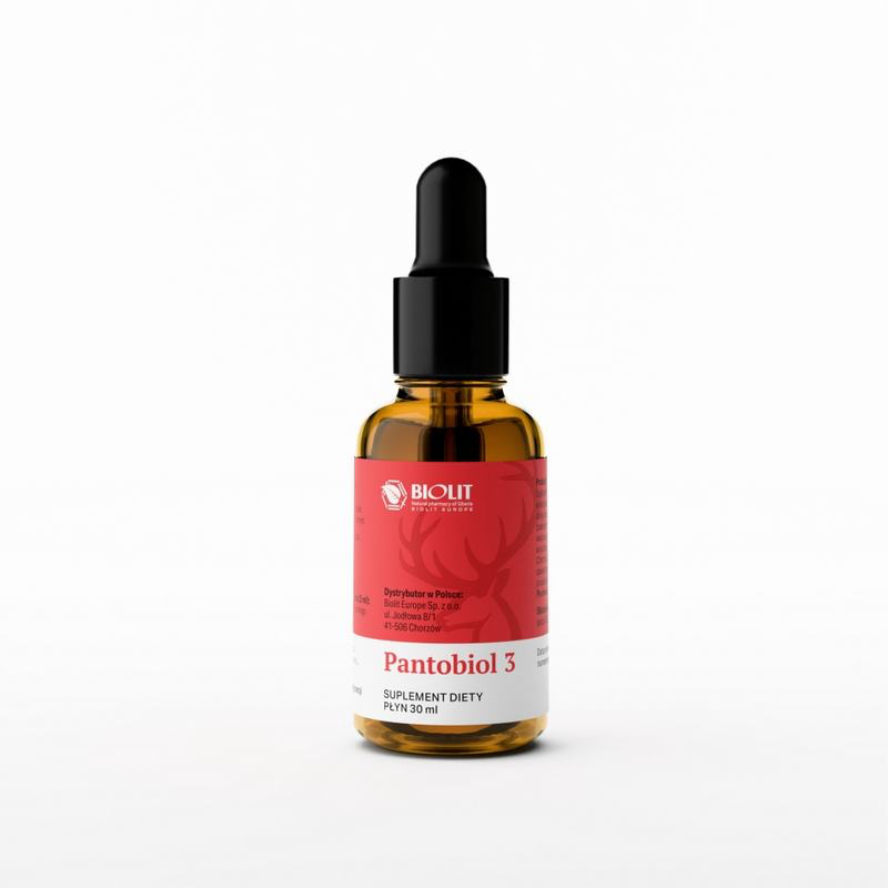 1.	Pantobiol-3 bottle on white background – LongaVita – deer antler oil extract for energy and recovery
	2.	Glass dropper with golden oil and deer antler – LongaVita natural adaptogen supplement
	3.	Active man applying drops in morning light – LongaVita vitality & regeneration support